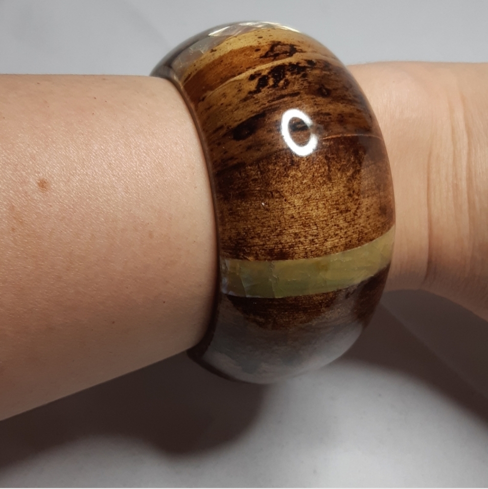 Beautiful Handmade Cocobolo Mother of Pearl Inlay Wood Bracelet